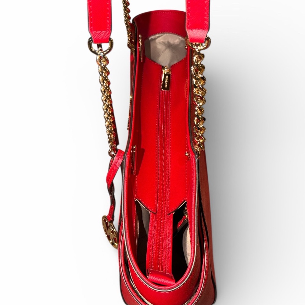 NOT 4 SALE! Michael Kors Jet Set Travel Red Leather Chain Shoulder Bag Large - Picture 7 of 15